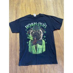 Irish Pug Black Graphic Crew Neck Tee Luck Tee Shirt Medium